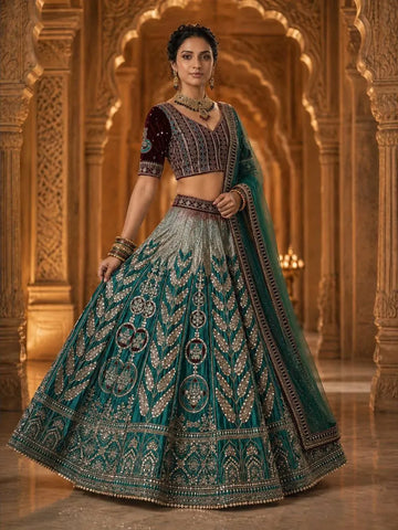 Premium Japan Satin Lehenga - Heavy Sequins Embroidery for Women Wedding & Festive Wear