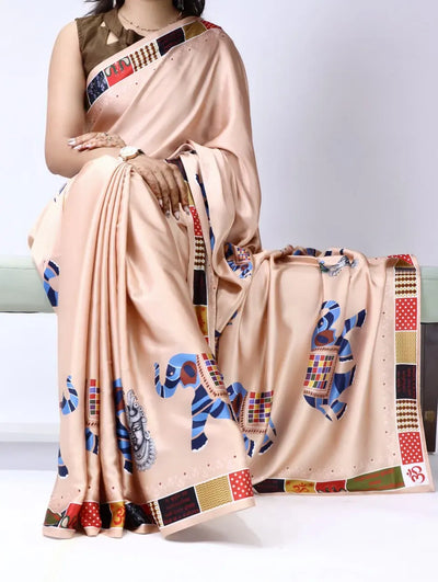 Premium Japan Satin Saree - Traditional Shlok Border Festive Wear for Women