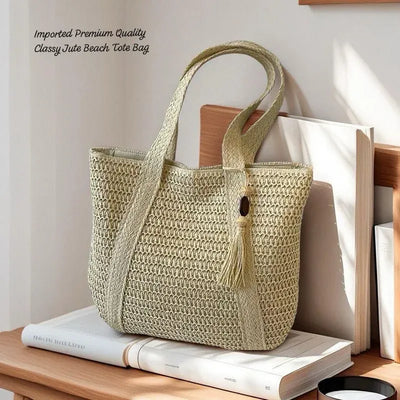 Premium Jute Beach Tote Bag - Classy & Spacious for Summer Getaways