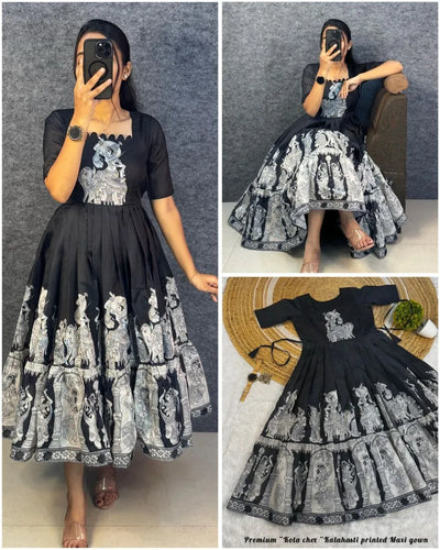 Premium Kalamkari Kota Cotton Maxi Gown - Elegant Festive Dress for Women