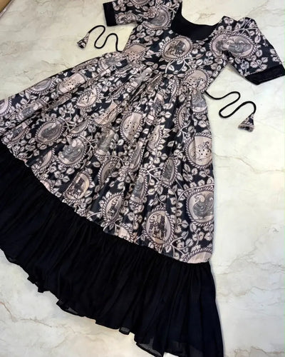 Premium Kalamkari Silk Dress - Designer Festive Wear Long Kurti for Women