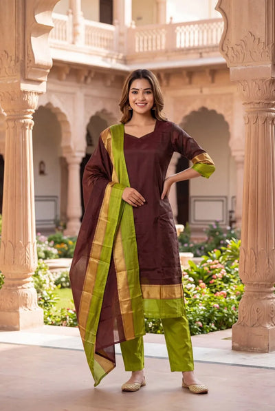 Premium Kanchi Cotton Kurta Set - Elegant Festive Wear with Dupatta for Women