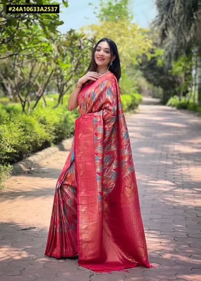 Premium Kanchipattu Silk Saree - Contrast Border Wedding Wear for Women
