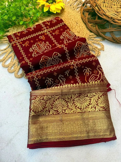 Premium Kanjivaram Bandhani Saree - Traditional Cotton Silk for Women