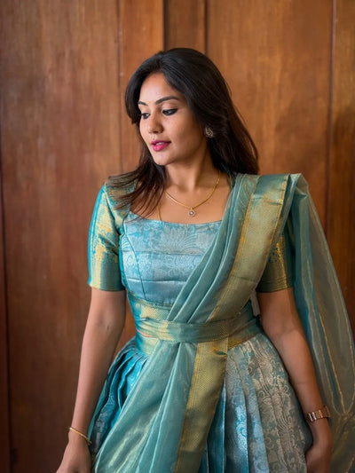 Premium Kanjivaram Silk Lehenga Set - Elegant Zari Weaving Festive Wear for Women