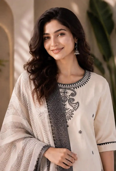 Premium Khadi Cotton Kurti Set - Straight Cut Festive Wear for Women