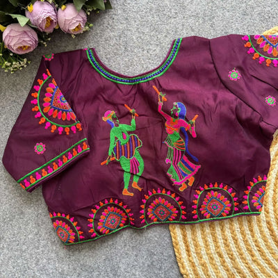 Premium Khelaiya Roman Silk Blouse - Handcrafted Festive Garba Wear for Women