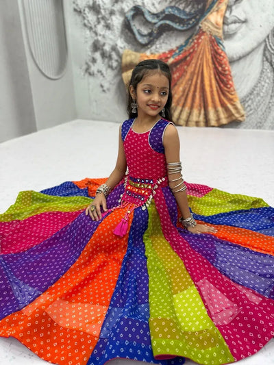 Premium Kids Lehenga Choli - Mirror Work Garba Outfit for Girls