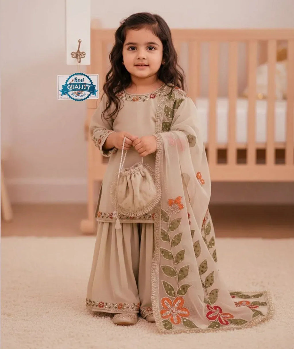 Girls Embroidered Sharara Set