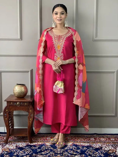 Premium Kurta Set with Dupatta - Embroidered Festive Wear
