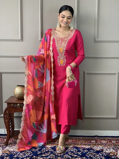 Premium Kurta Set with Dupatta - Embroidered Festive Wear