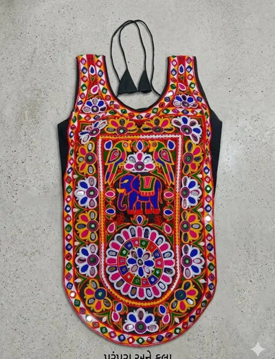 Premium Kutchi Work Roman Silk Blouse - Real Mirror Festive Garba Wear