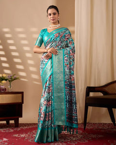 Premium Lichi Silk Saree - Elegant Digital Floral Prints for Festive Wear