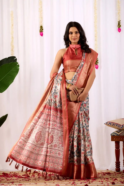 Premium Lichi Silk Saree - Elegant Patola Print with Zari Border for Festive Women