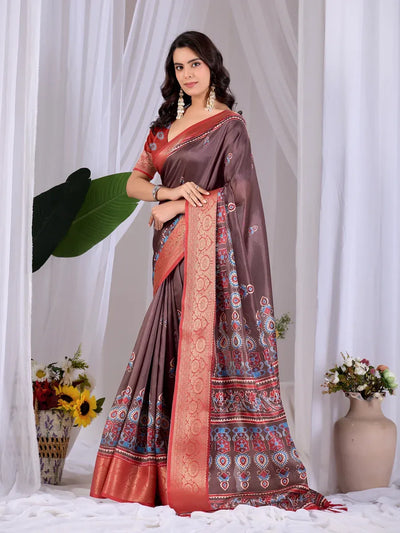 Premium Lichi Silk Saree - Traditional Festive Wear with Contrast Blouse for Women