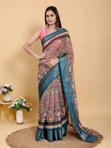 Premium Linen Cotton Saree - Artistic Pichwai Motif Festive Wear for Women