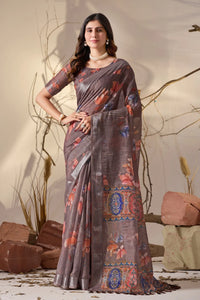 Premium Linen Cotton Saree - Elegant Festive Wear for Women