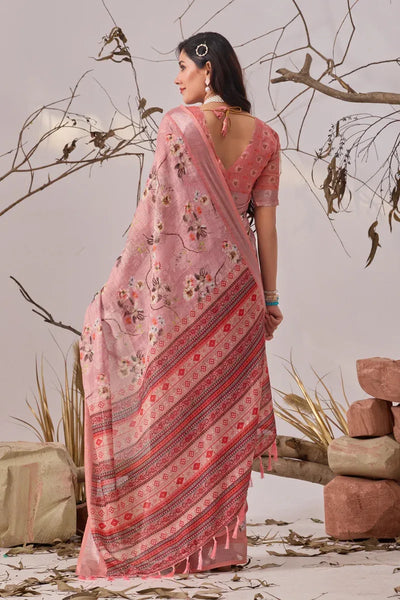 Premium Linen Cotton Saree - Elegant Floral Festive Wear