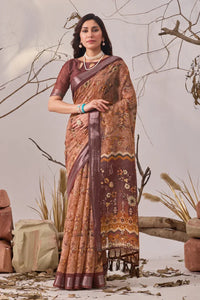 Premium Linen Cotton Saree - Elegant Floral Festive Wear