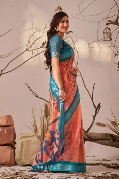 Premium Linen Cotton Saree - Elegant Floral Festive Wear