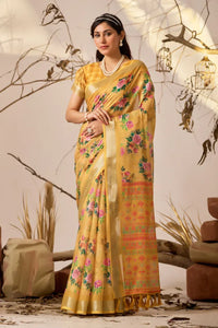 Premium Linen Cotton Saree - Elegant Floral Patola Print Festive Wear for Women
