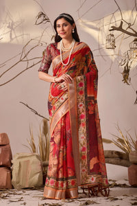 Premium Linen Cotton Saree - Elegant Floral Print Festive Wear for Women