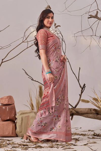 Premium Linen Cotton Saree - Elegant Floral Print & Patola Border for Women