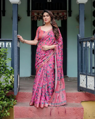 Premium Linen Cotton Saree - Elegant Floral Printed Festive Wear for Women
