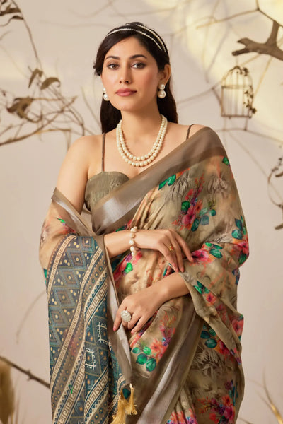 Premium Linen Cotton Saree - Elegant Patola Print Festive Wear for Women