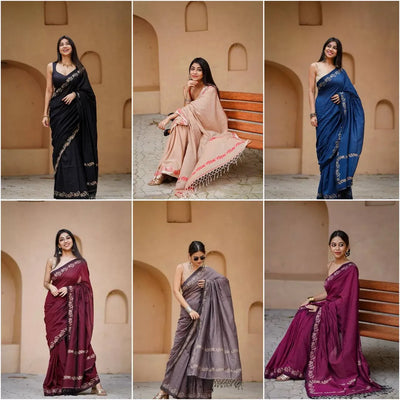 Premium Linen Cotton Saree - Lightweight Digital Print Festive Wear for Women