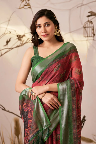 Premium Linen Cotton Saree with Elegant Contrast Border for Women's Festive Prep