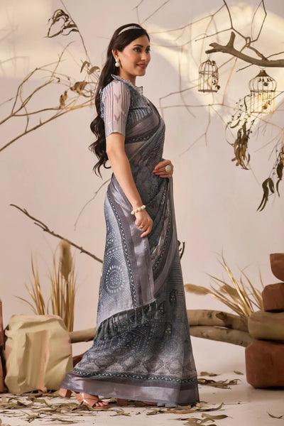 Premium Linen Cotton Saree with Elegant Digital Floral Print and Patola Border for Festive Wear