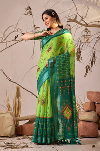 Premium Linen Cotton Saree with Elegant Patola Print for Festive Wear