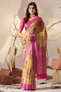 Premium Linen Cotton Saree with Patola Border for Festive Wear