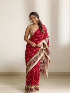 Premium Linen Saree with Blouse - Festive Wear for Women
