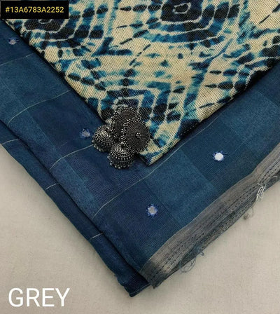 Premium Linen Saree - Zari & Mirror Work with Free Jhumkas