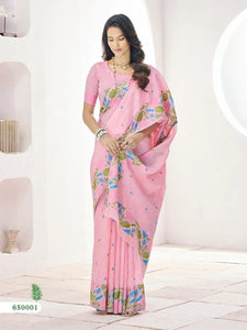 Premium Linen Silk Saree - Elegant Floral Festive Wear for Women