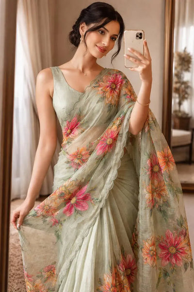 Premium Linen Silk Saree with Khatli Work - Elegant Festive Wear Saree for Women