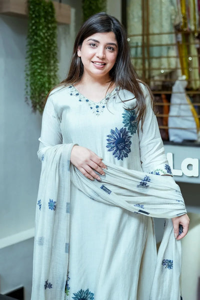 Premium Linen Suit Set - Handcrafted Festive Wear for Women