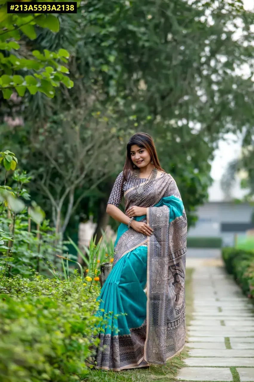 Madhubani Tussar Silk Saree with Traditional Prints
