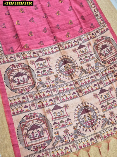 Premium Madhubani Tussar Silk Saree - Elegant Prints for Women
