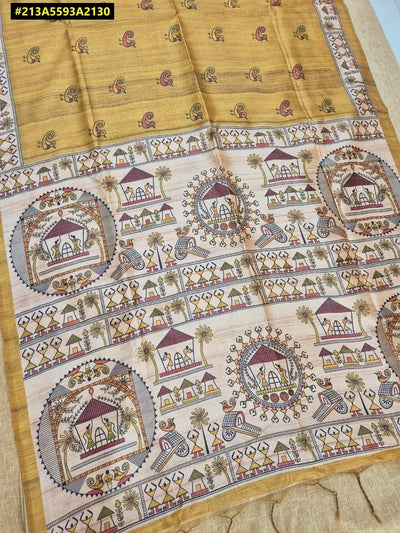 Premium Madhubani Tussar Silk Saree - Elegant Prints for Women