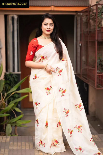 Premium Manipuri Kota Saree - Chidiya Embroidery | Spring Festive Wear
