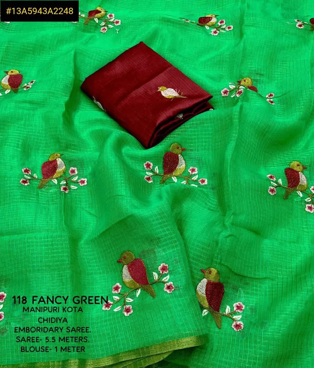 Premium Manipuri Kota Saree - Chidiya Embroidery | Festive wear – TREND BUY