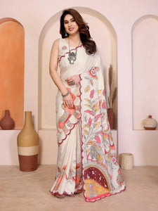 Premium Manipuri Silk Saree - Kalamkari Print Festive Wear