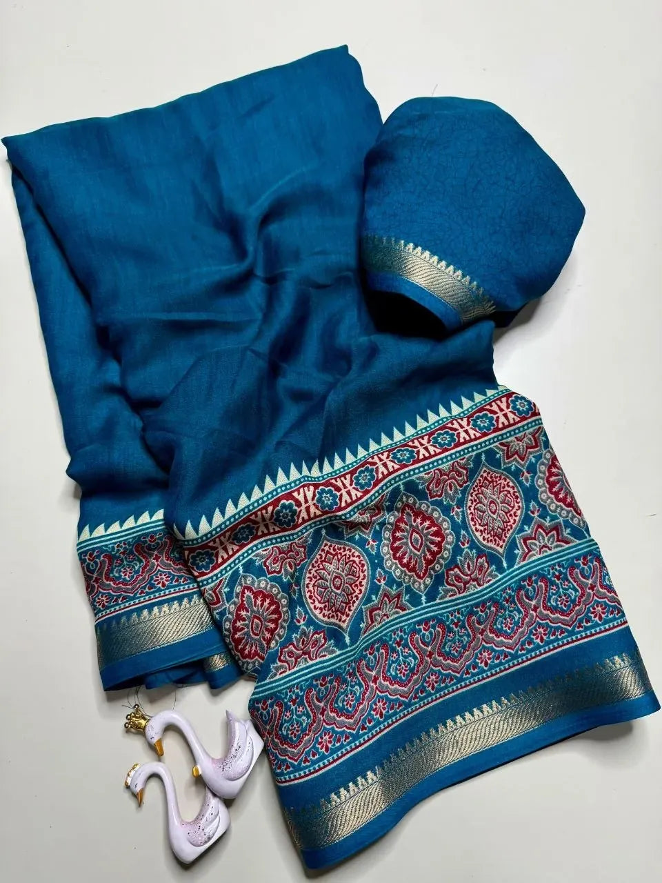 Blue marshmallow printed saree with weaving jacquard border