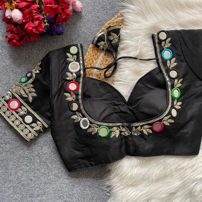 Premium Milan Silk Mirror Work Blouse - Heavy Padded Festive Wear for Women
