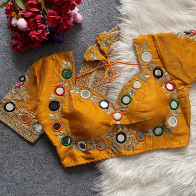 Premium Milan Silk Mirror Work Blouse - Heavy Padded Festive Wear for Women