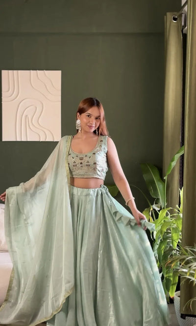 Premium Mint Green Lehenga with Heavy Embroidery - Festive Wear for Women