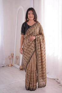 Premium Mirror Work Saree - Floral Festive Wear for Women